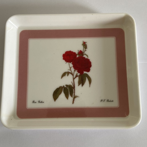 2 small red flower tray Rosa Gallica PT Redoute Design Imports art coaster Italy - Picture 12 of 15